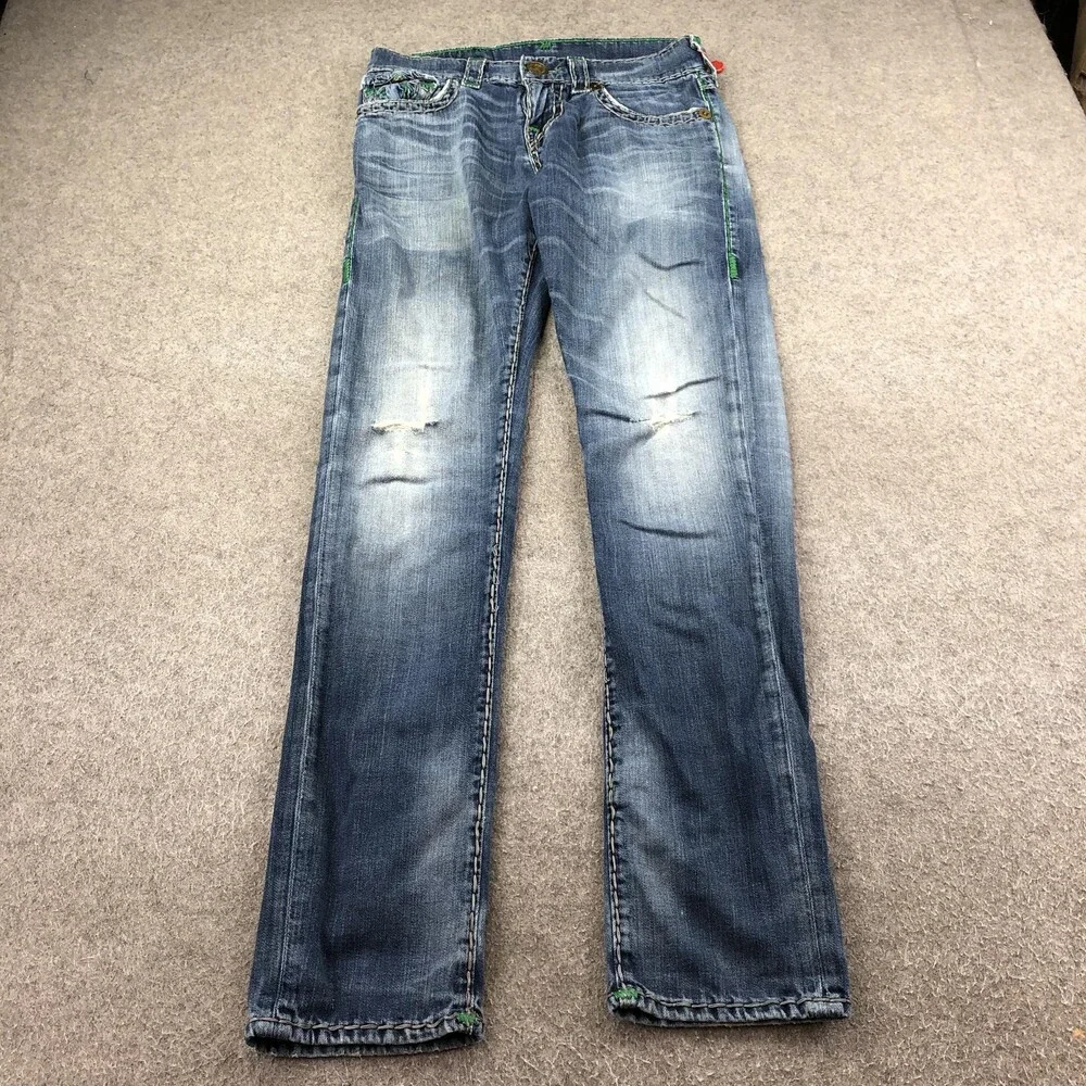 True Religion Geno Jeans Mens 28x33 Blue Medium Wash Relaxed Slim Straight Denim